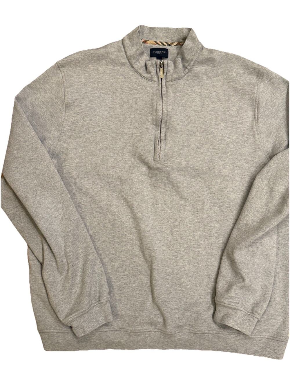 Burberry Golf Brit Mens XXL Gray Quarter Zip Sweatshirt Pullover Nova Check